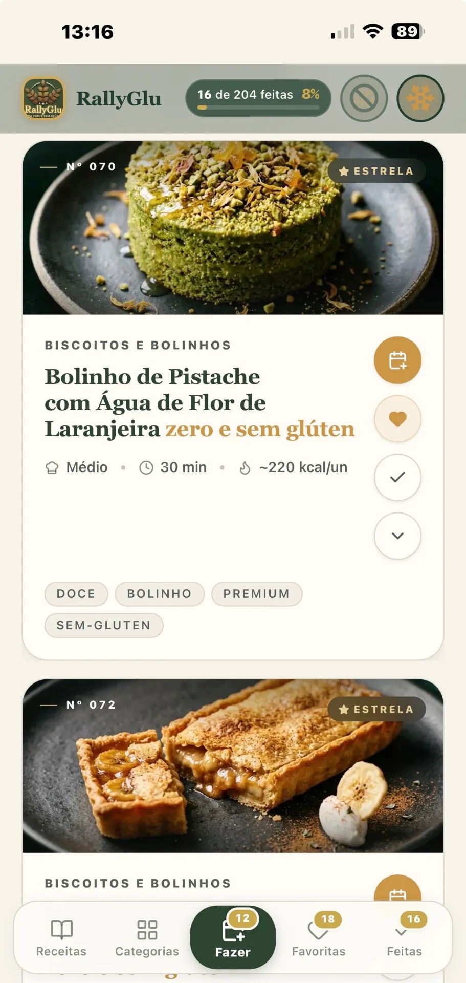 Aba Fazer do app RallyGlu com as receitas programadas para preparar