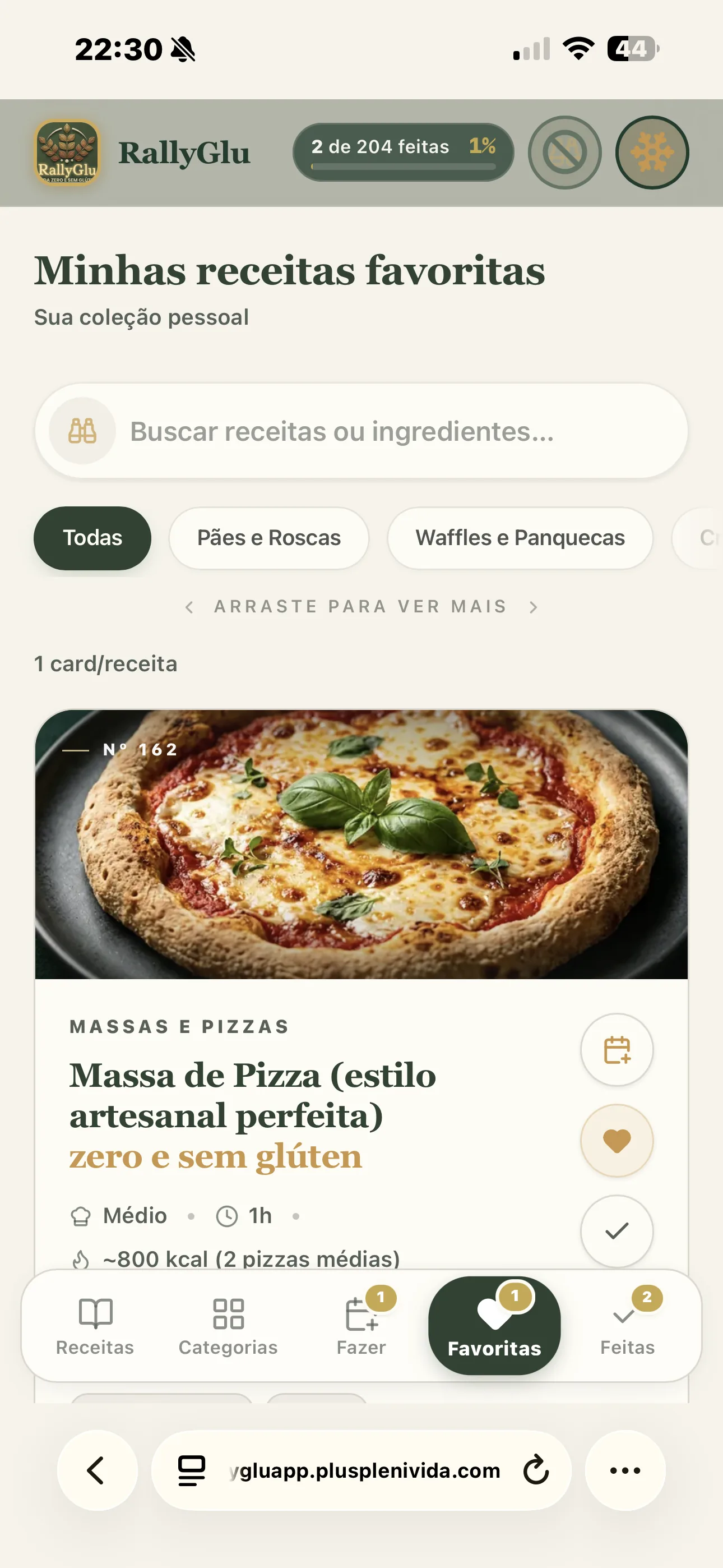 Tela do app RallyGlu — 4 — Aba "Favoritas"