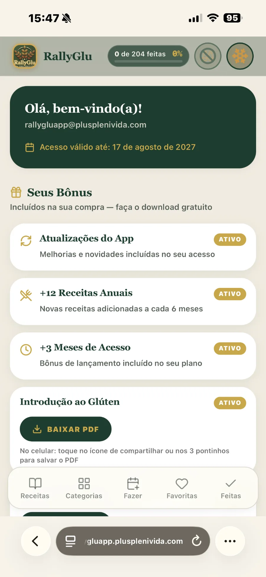 Tela do app RallyGlu — 6 — Menu Inicial